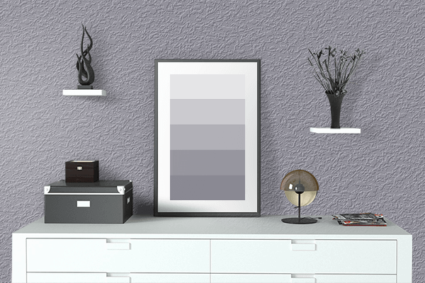 Pretty Photo frame on Lilac Gray color drawing room interior textured wall