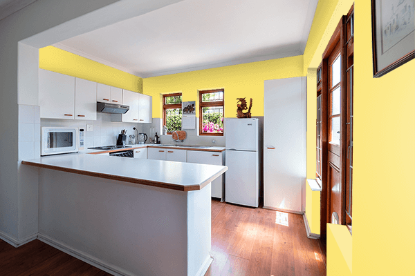 Pretty Photo frame on Sun color kitchen interior wall color