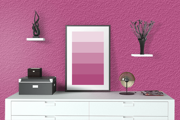 Pretty Photo frame on Fuchsia Fedora color drawing room interior textured wall