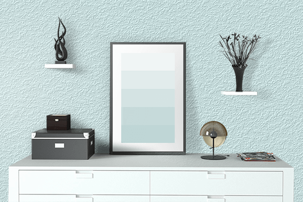 Pretty Photo frame on Light Cyan color drawing room interior textured wall