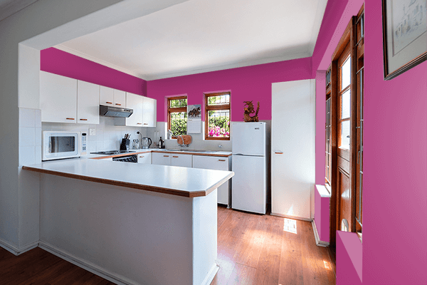 Pretty Photo frame on Fuchsia Red color kitchen interior wall color