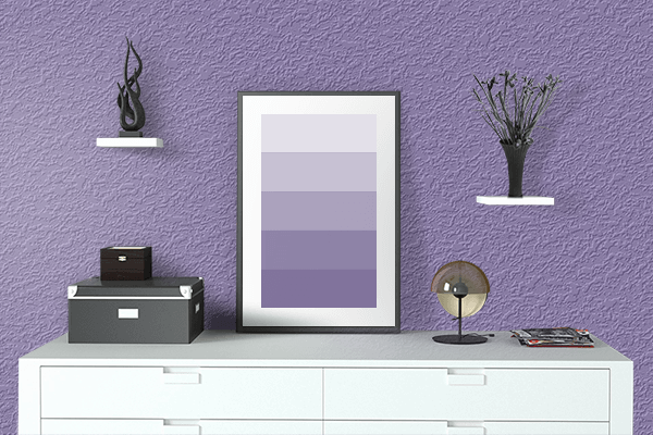 Pretty Photo frame on Paisley Purple color drawing room interior textured wall