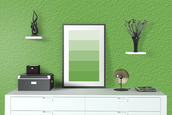 Pretty Photo frame on Neon Green CMYK color drawing room interior textured wall