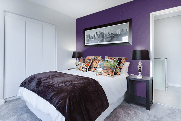 Pretty Photo frame on Posh Purple color Bedroom interior wall color