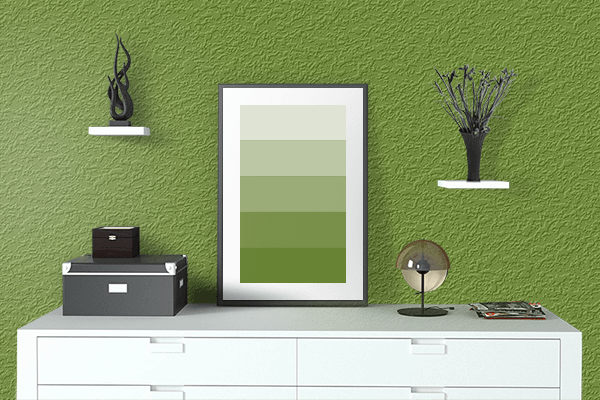 Pretty Photo frame on Olive Drab color drawing room interior textured wall
