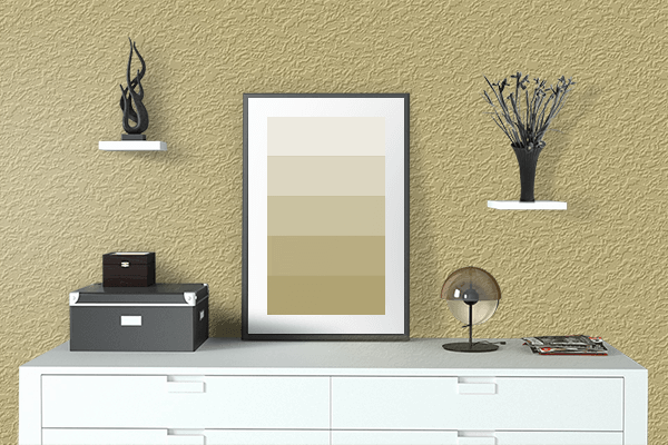 Pretty Photo frame on Brushed Gold color drawing room interior textured wall