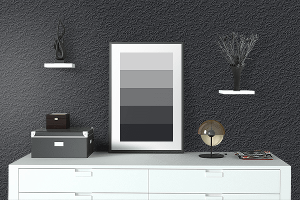 Pretty Photo frame on Gunmetal Black color drawing room interior textured wall