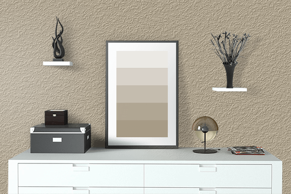 Pretty Photo frame on Pale Khaki color drawing room interior textured wall