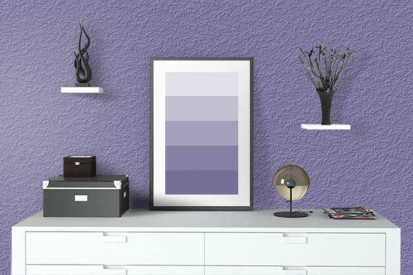 Pretty Photo frame on Aster Purple color drawing room interior textured wall