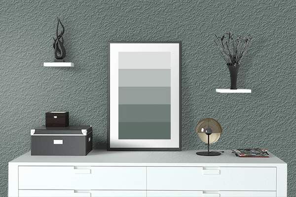 Pretty Photo frame on Gray-green color drawing room interior textured wall