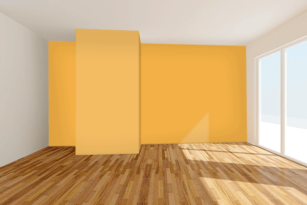 Pretty Photo frame on Amber Orange color Living room wal color