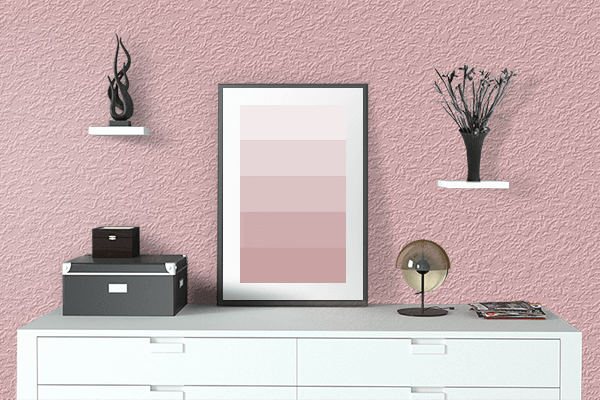 Pretty Photo frame on Marzipan Pink color drawing room interior textured wall