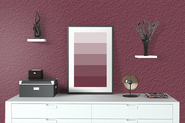 Pretty Photo frame on Anthracite Red color drawing room interior textured wall