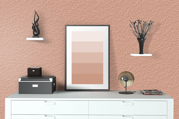 Pretty Photo frame on Desert Coral color drawing room interior textured wall