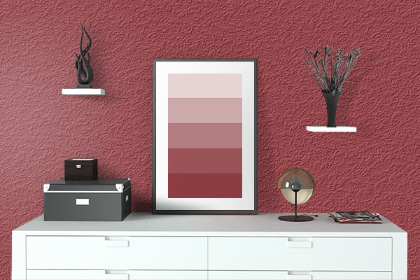 Pretty Photo frame on Mars Red color drawing room interior textured wall