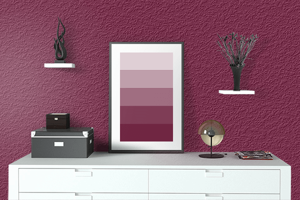 Pretty Photo frame on Royal Burgundy color drawing room interior textured wall