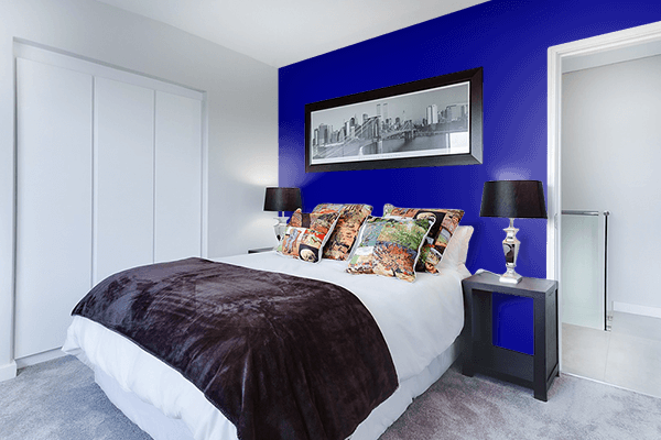 Pretty Photo frame on Dark Blue color Bedroom interior wall color