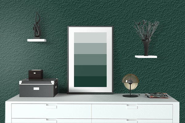 Pretty Photo frame on Dark Green color drawing room interior textured wall