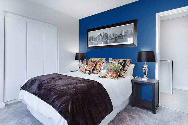 Pretty Photo frame on Dark Cerulean color Bedroom interior wall color