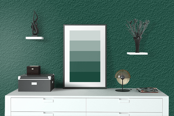 Pretty Photo frame on British Racing Green color drawing room interior textured wall