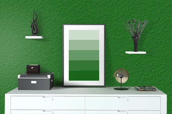 Pretty Photo frame on Dark Green (X11) color drawing room interior textured wall