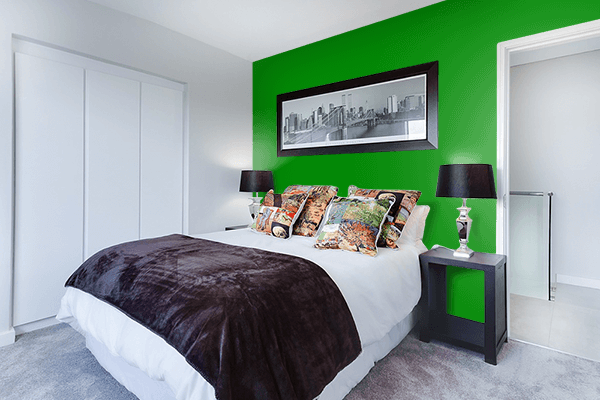 Pretty Photo frame on Green color Bedroom interior wall color