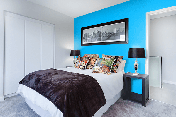 Pretty Photo frame on Blue Bolt color Bedroom interior wall color