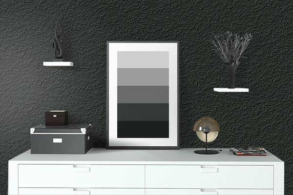Pretty Photo frame on Vampire Black color drawing room interior textured wall