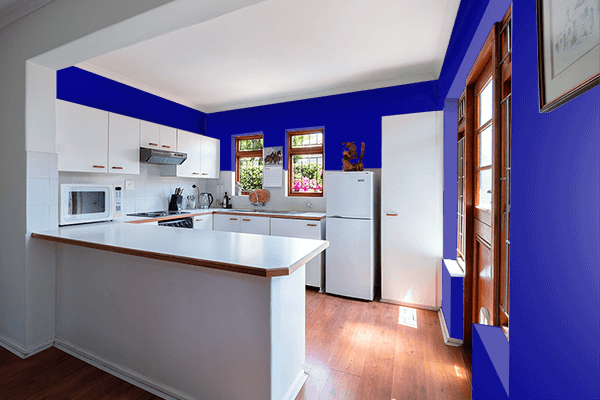 Pretty Photo frame on Dark Blue color kitchen interior wall color