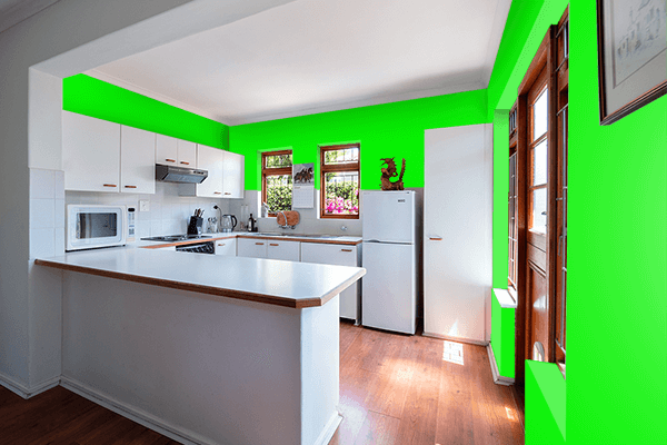 Pretty Photo frame on Electric Green color kitchen interior wall color