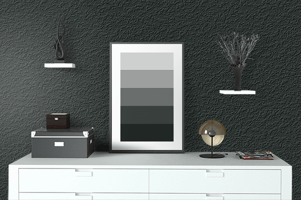 Pretty Photo frame on Vampire Black color drawing room interior textured wall