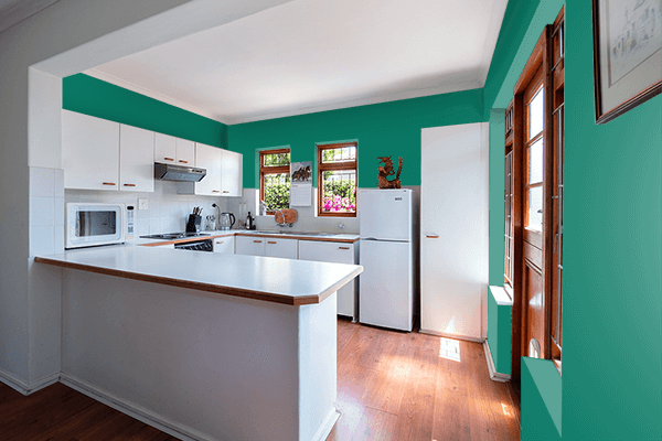 Pretty Photo frame on Deep Green-Cyan Turquoise color kitchen interior wall color