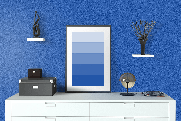 Pretty Photo frame on Sapphire color drawing room interior textured wall