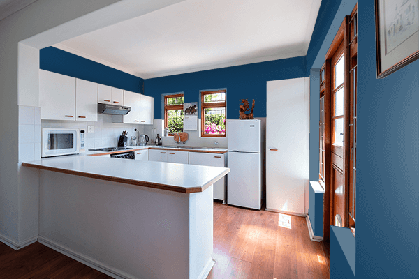Pretty Photo frame on Dark Midnight Blue color kitchen interior wall color