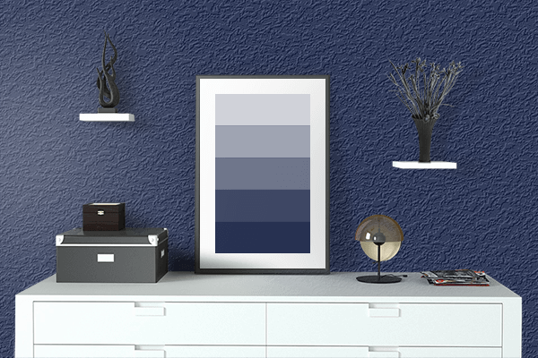 Pretty Photo frame on Oxford Blue color drawing room interior textured wall