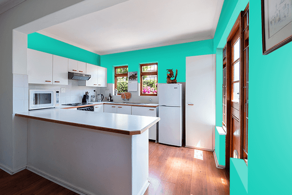 Pretty Photo frame on Tiffany Blue color kitchen interior wall color