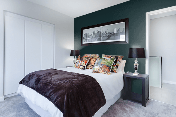 Pretty Photo frame on Medium Jungle Green color Bedroom interior wall color