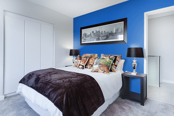 Pretty Photo frame on Denim color Bedroom interior wall color