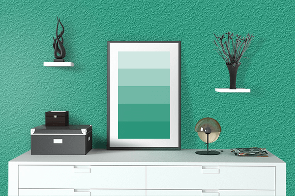 Pretty Photo frame on Green (Crayola) color drawing room interior textured wall