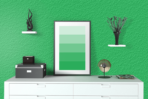 Pretty Photo frame on Malachite color drawing room interior textured wall