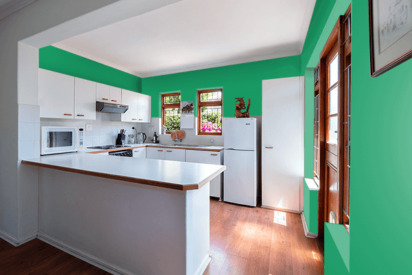 Pretty Photo frame on Green-Cyan color kitchen interior wall color