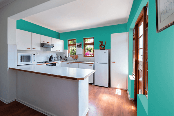 Pretty Photo frame on Jungle Green color kitchen interior wall color