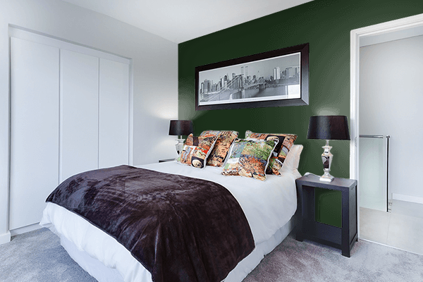 Pretty Photo frame on Dark Jungle Green color Bedroom interior wall color