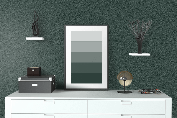 Pretty Photo frame on Medium Jungle Green color drawing room interior textured wall