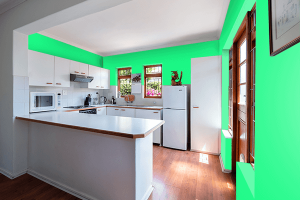 Pretty Photo frame on Guppie Green color kitchen interior wall color