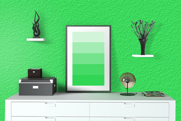Pretty Photo frame on Malachite color drawing room interior textured wall
