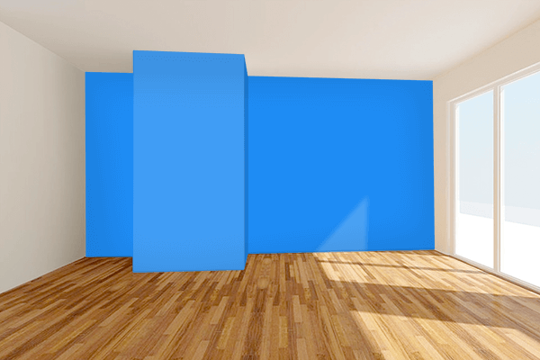 Pretty Photo frame on Dodger Blue color Living room wal color