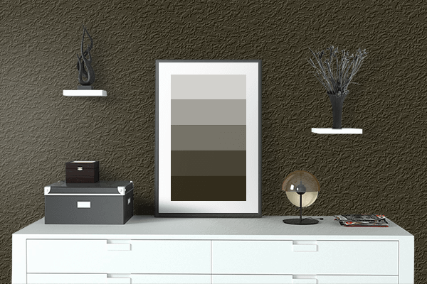 Pretty Photo frame on Root Beer color drawing room interior textured wall