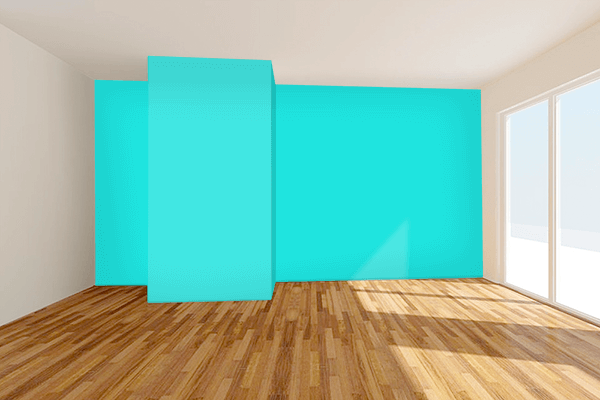 Pretty Photo frame on Bright Turquoise color Living room wal color