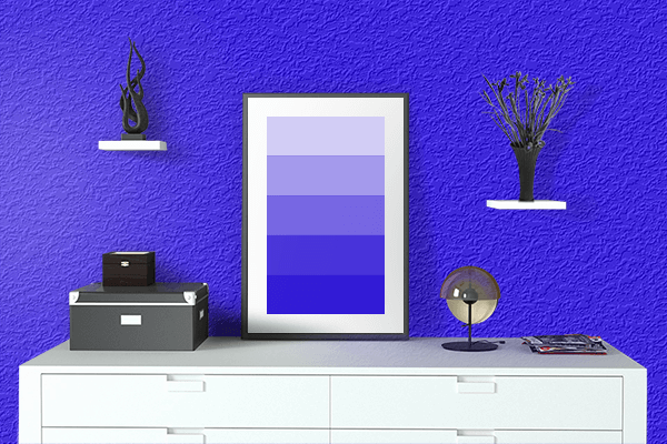 Pretty Photo frame on Electric Ultramarine color drawing room interior textured wall